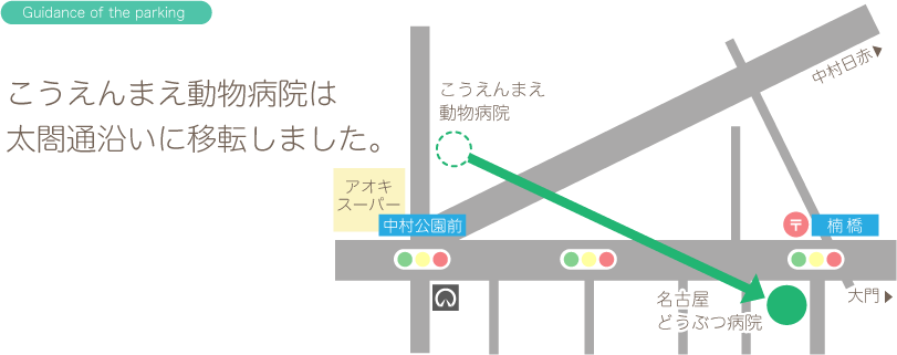 こうえんまえ動物病院は太閤通沿いに移転しました。