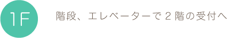 1F 階段、エレベーターで2階の受付へ